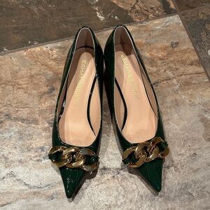 Green Women's Shoes with Gold Accent